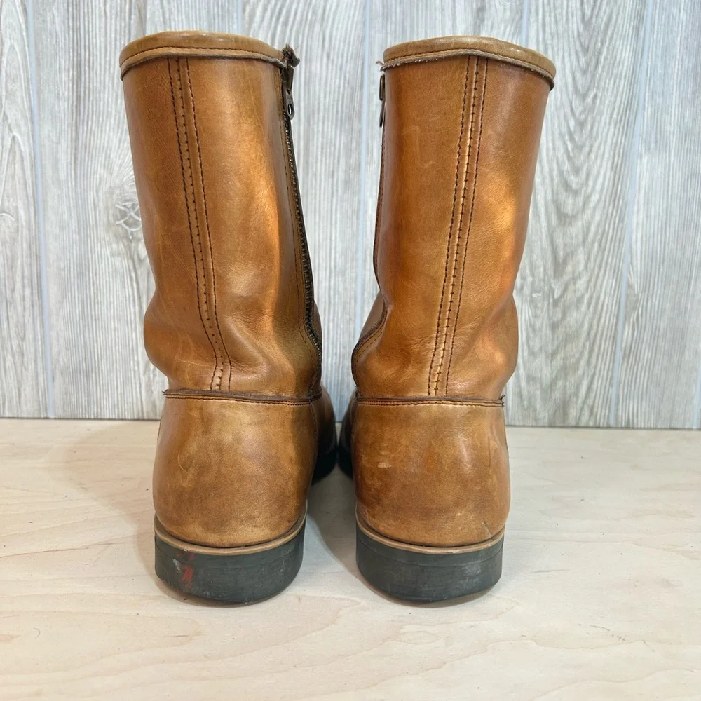 Vintage Sheboygan Burnt Orange Leather Side Zip Fleece Lined Utility Boots 9.5